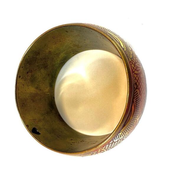 Red and gold tone wide brass  bangle bracelet - Picture 3 of 11